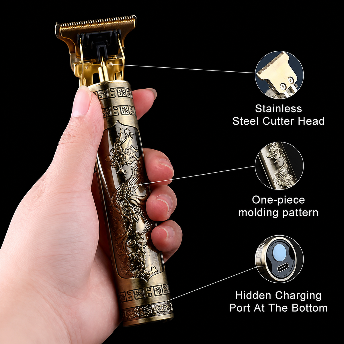 Vintage T9 Metal Body Trimmer | USB Rechargeable Hair & Beard Clipper