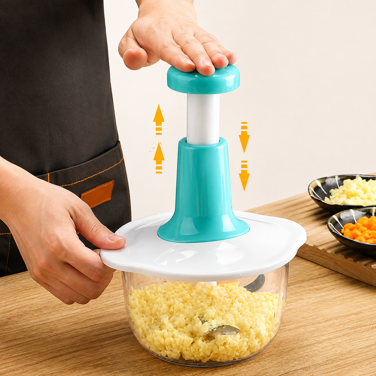 Manual Hand Press Food Chopper for Kitchen | 1.5L Push Chopper