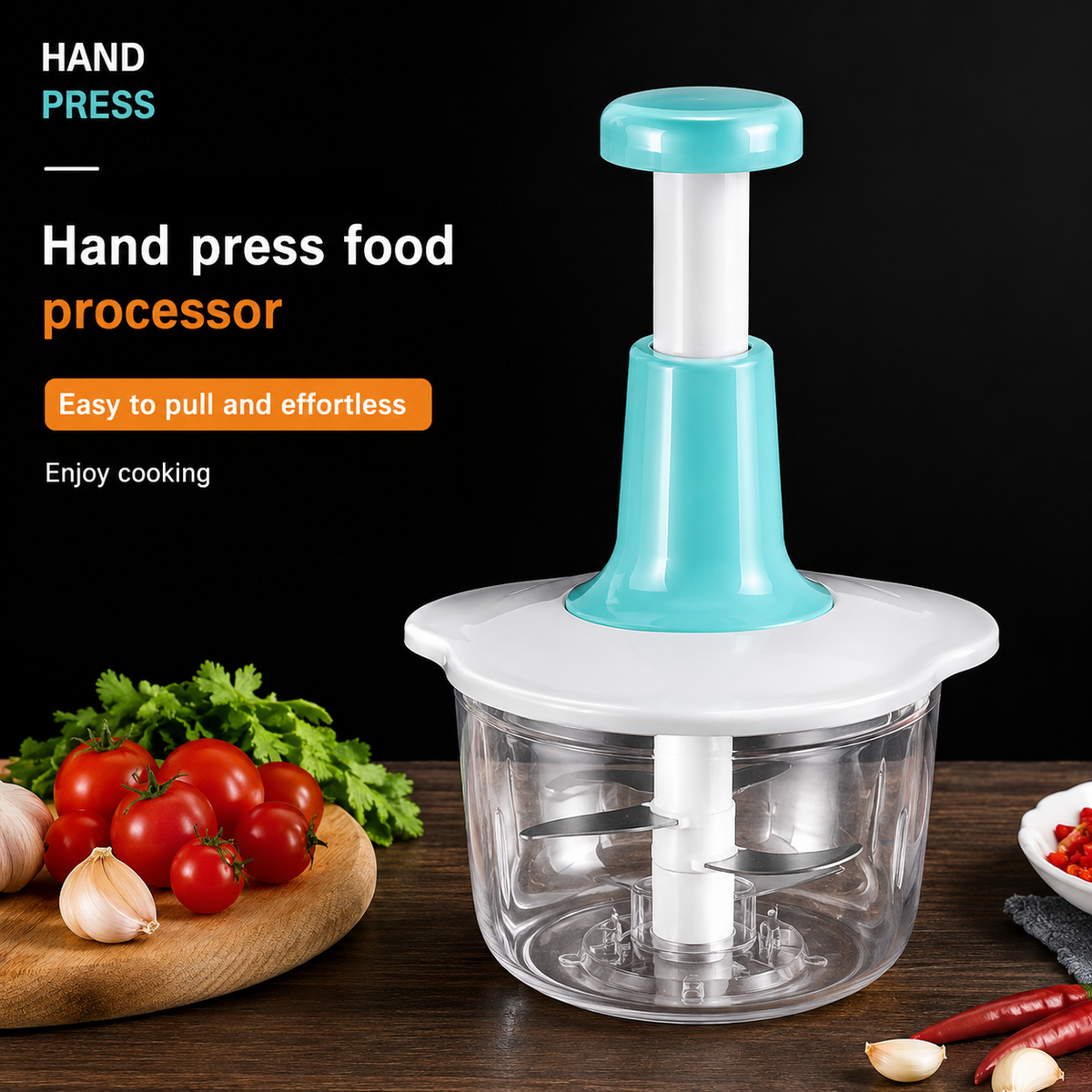 Manual Hand Press Food Chopper for Kitchen | 1.5L Push Chopper