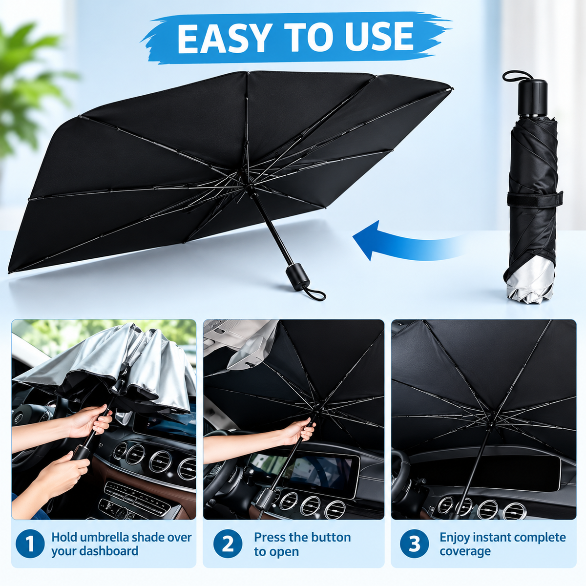 Car Windshield Sun Shade Umbrella | Foldable UV & Heat Protection