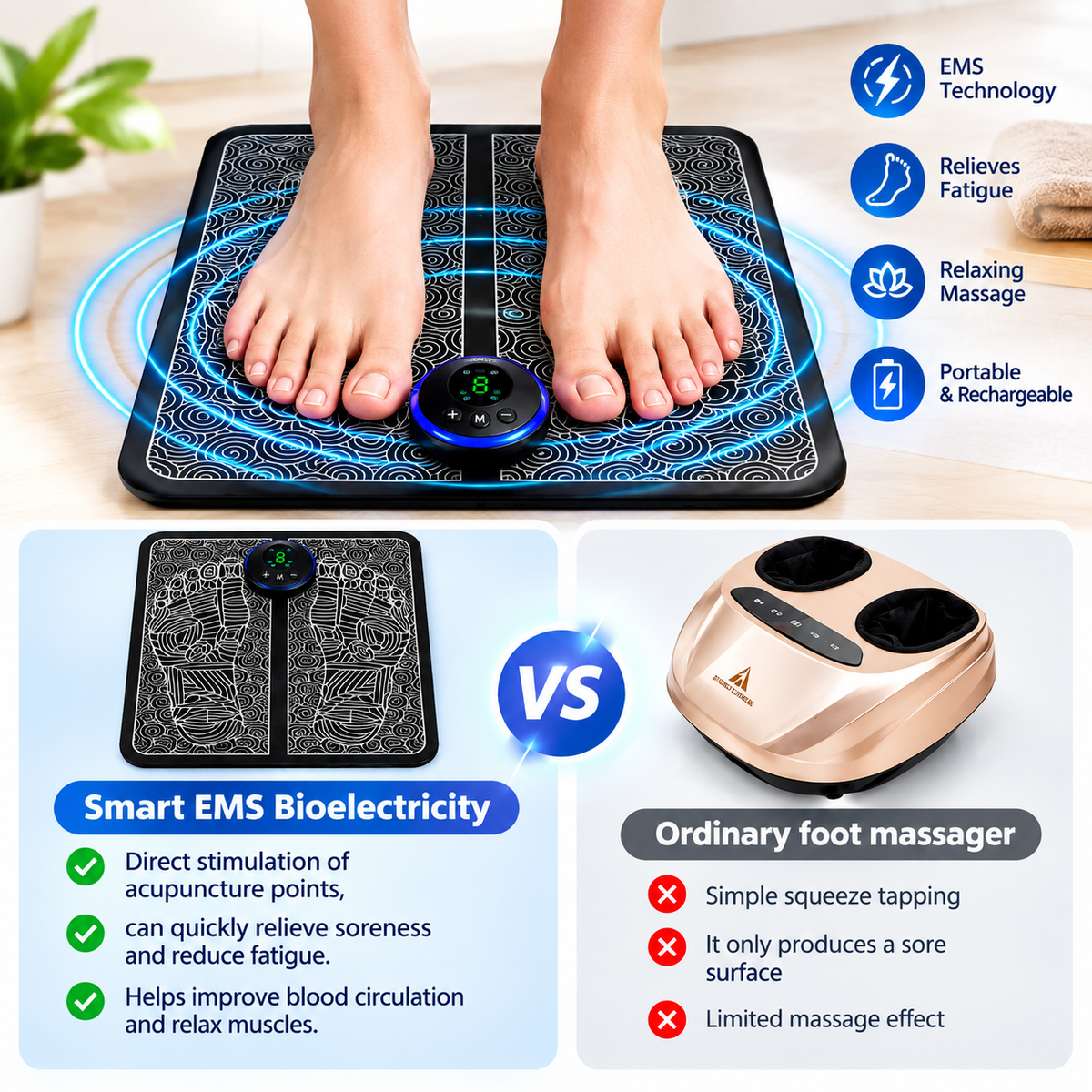 EMS Foot Massager Mat | 9 Intensity Levels & 6 Modes