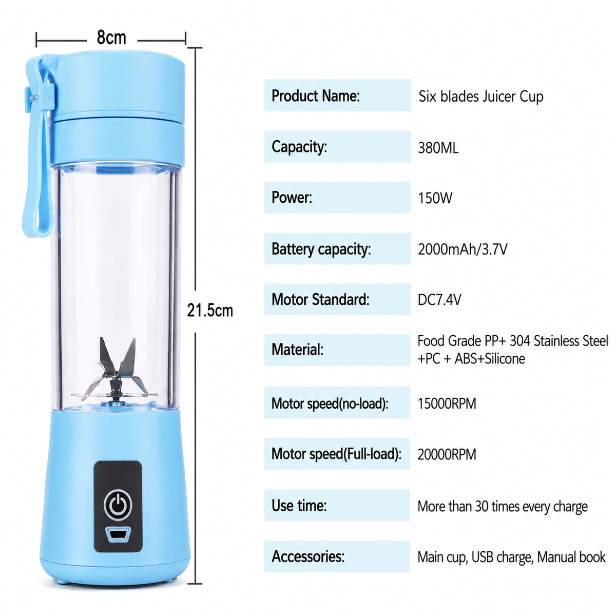 Portable Blender 380ML | Rechargeable USB Smoothie Maker | Fresh Juice Anywhere