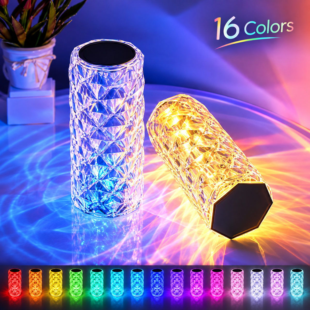 Rechargeable Rose Diamond Table Lamp | 16 RGB Colours