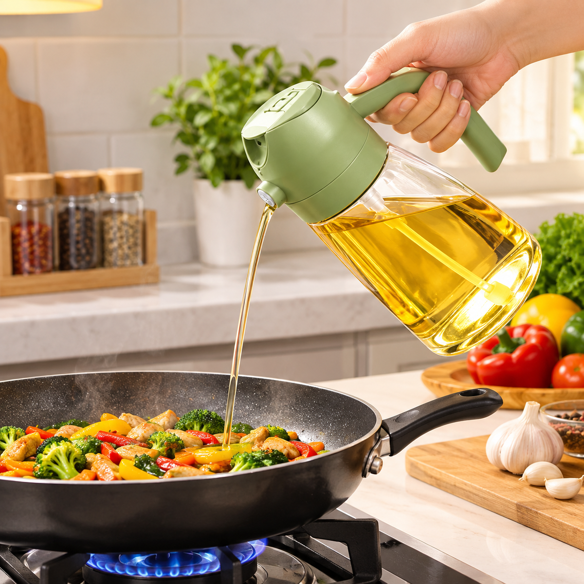 2-in-1 Oil Spray Bottle | 470ml Glass Dispenser