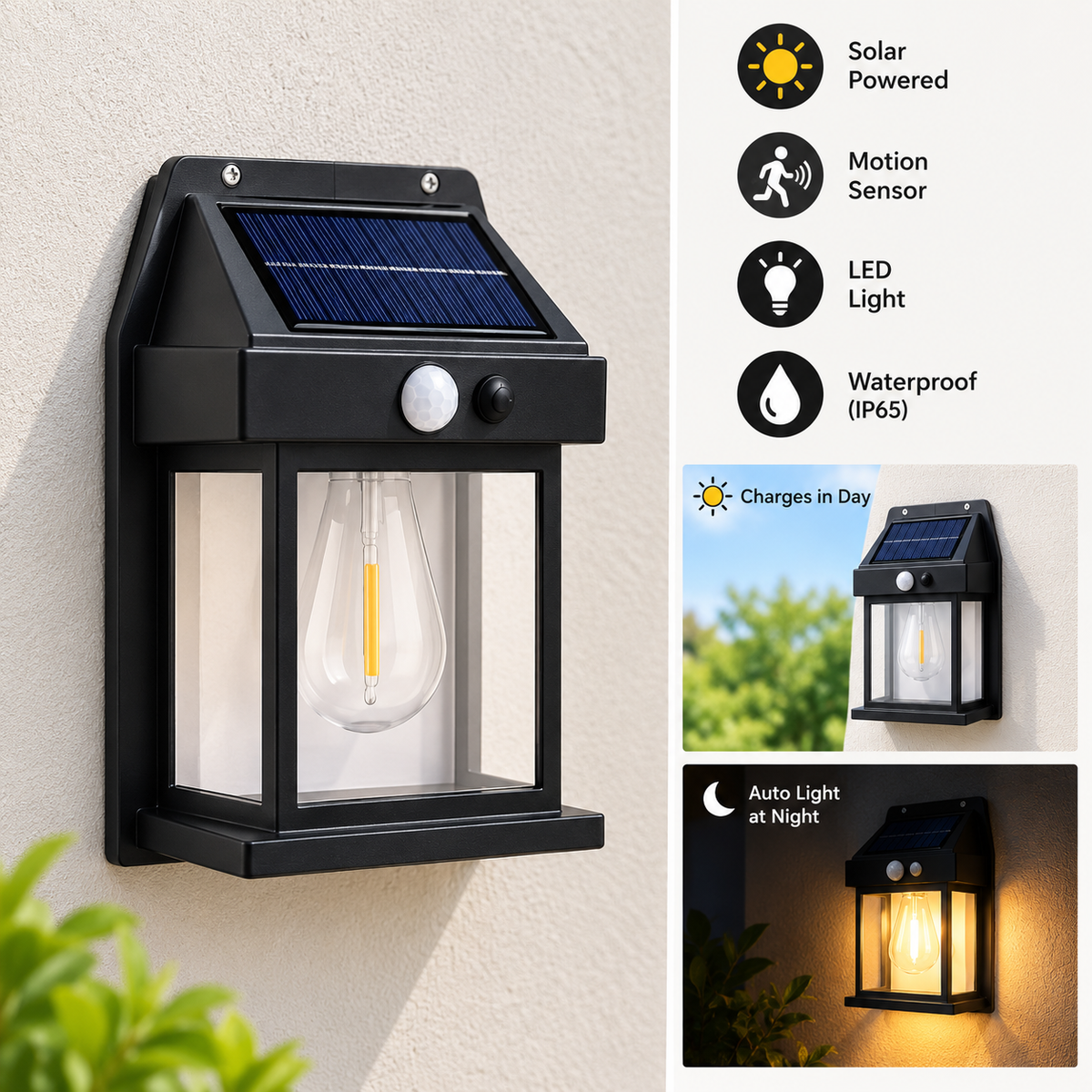 Solar Motion Sensor Wall Lamp | YX-778-1W Waterproof LED