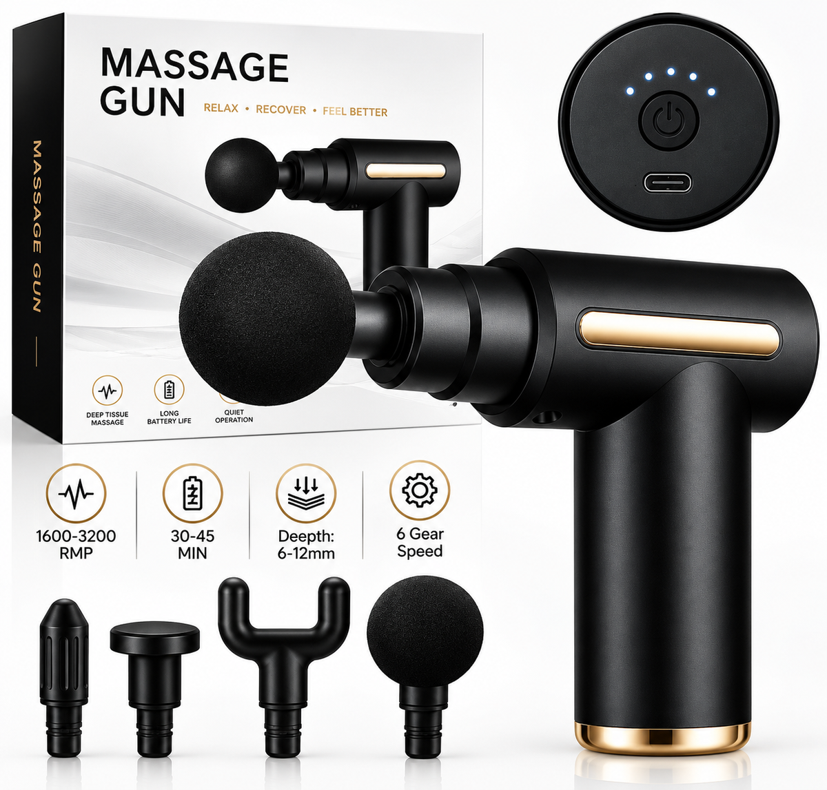 4-in-1 Gun Massager | 5-Speed Rechargeable Muscle Massager