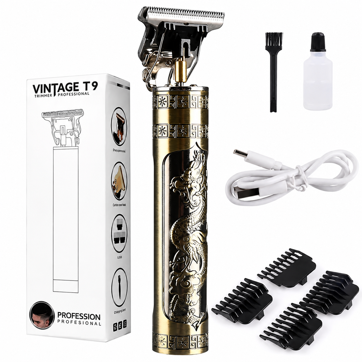 Vintage T9 Metal Body Trimmer | USB Rechargeable Hair & Beard Clipper