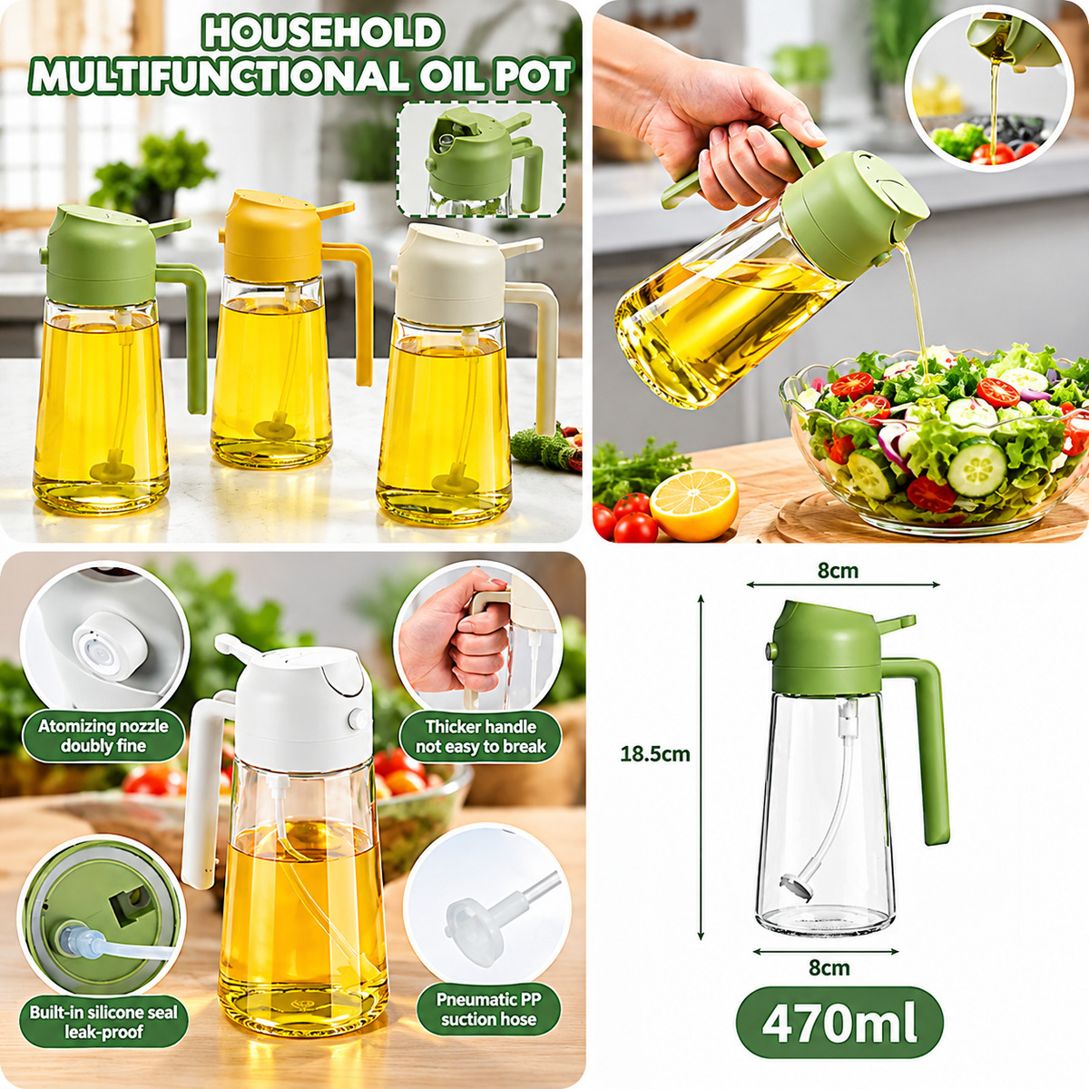 2-in-1 Oil Spray Bottle | 470ml Glass Dispenser