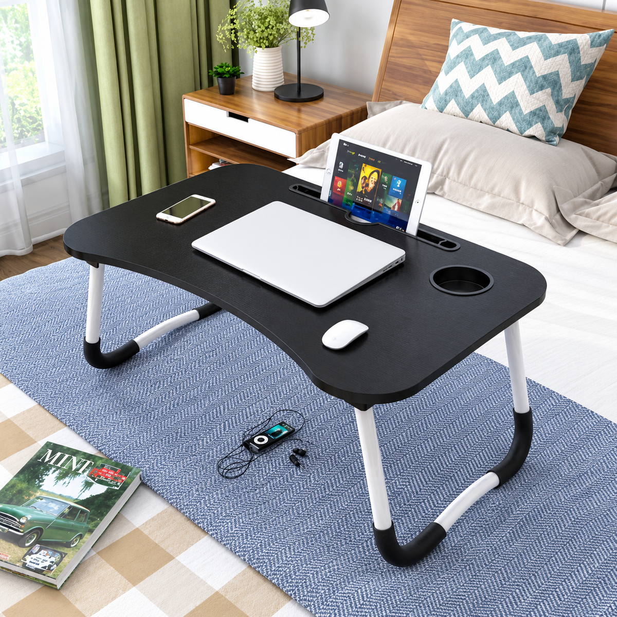 Laptop Table T1 | Foldable Table with Cup & Tablet Holder