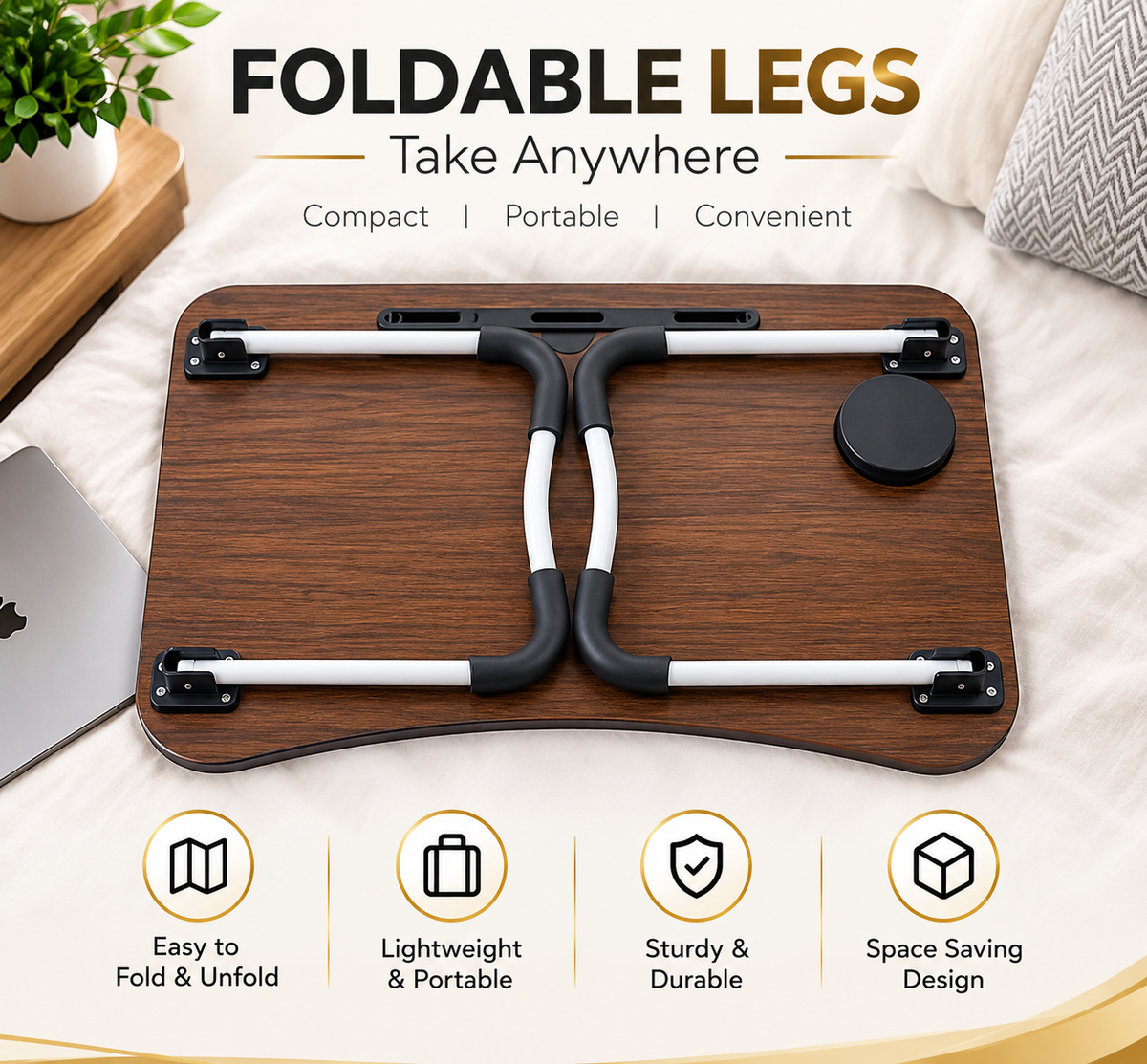 Laptop Table T1 | Foldable Table with Cup & Tablet Holder