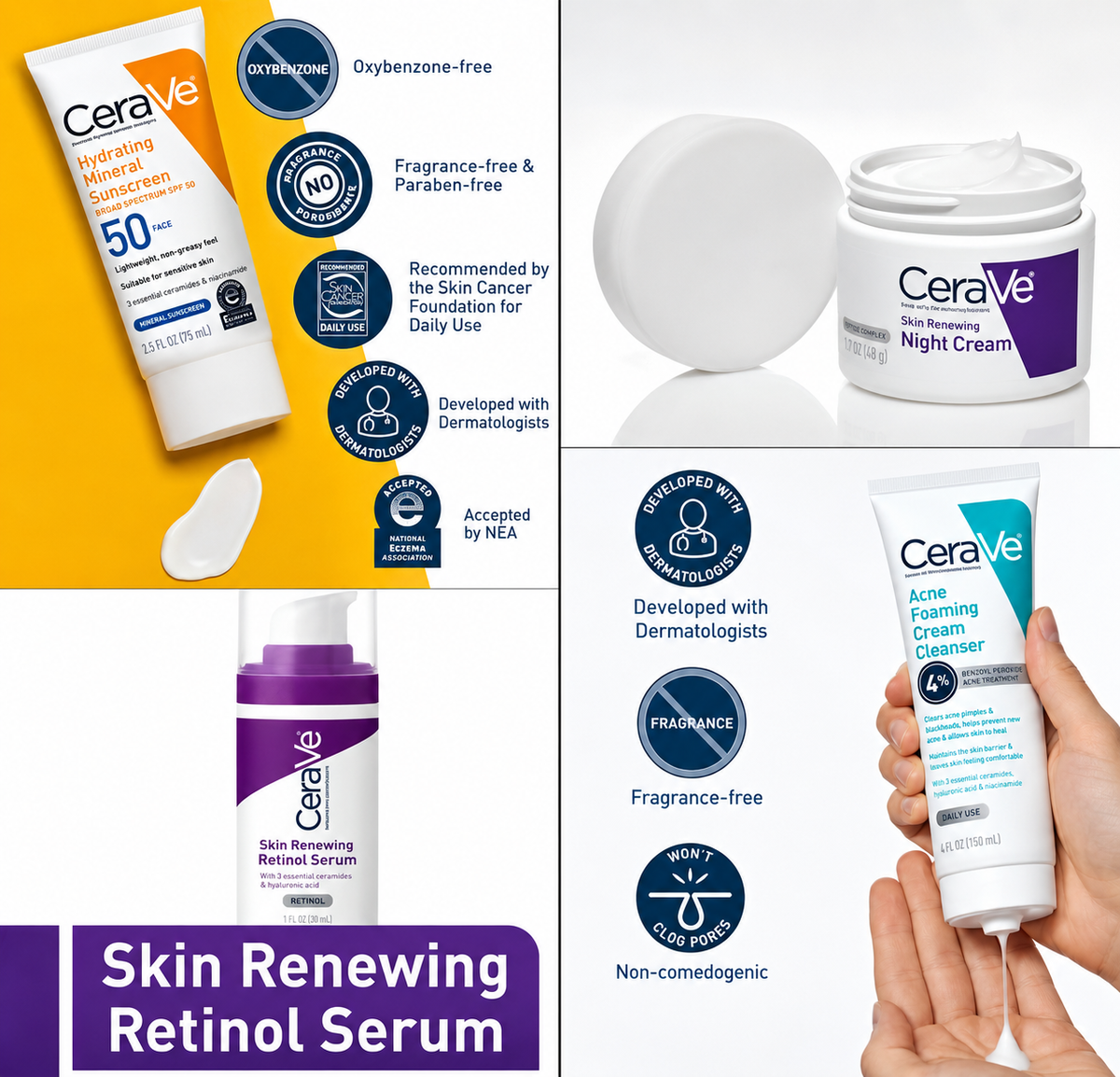 CeraVe 4-in-1 Skincare Kit | Retinol, Cleanser, Night Cream & Sunscreen