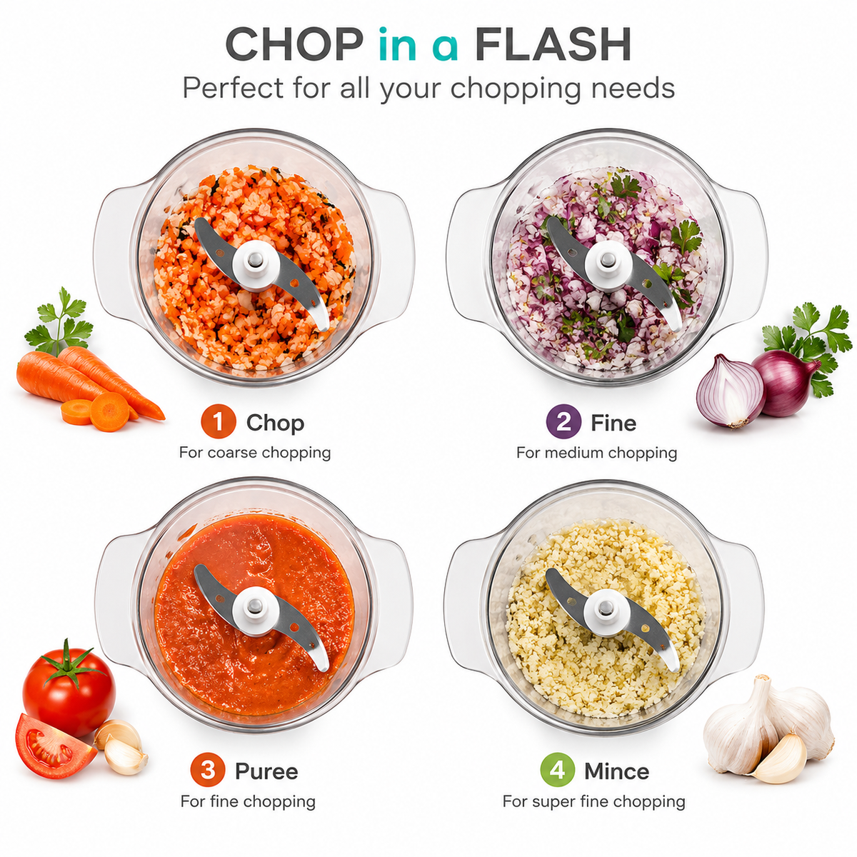 Manual Hand Press Food Chopper for Kitchen | 1.5L Push Chopper