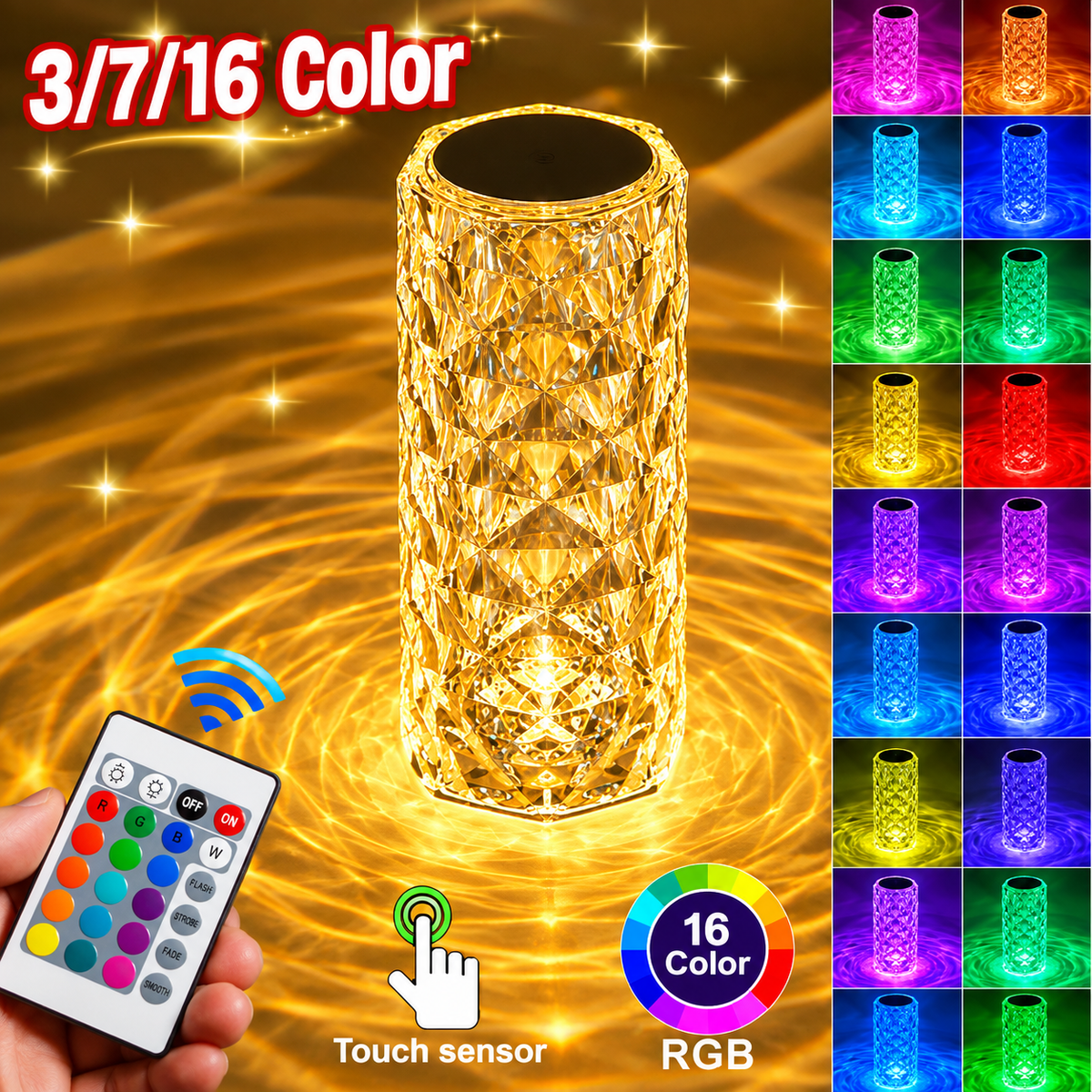 Rechargeable Rose Diamond Table Lamp | 16 RGB Colours