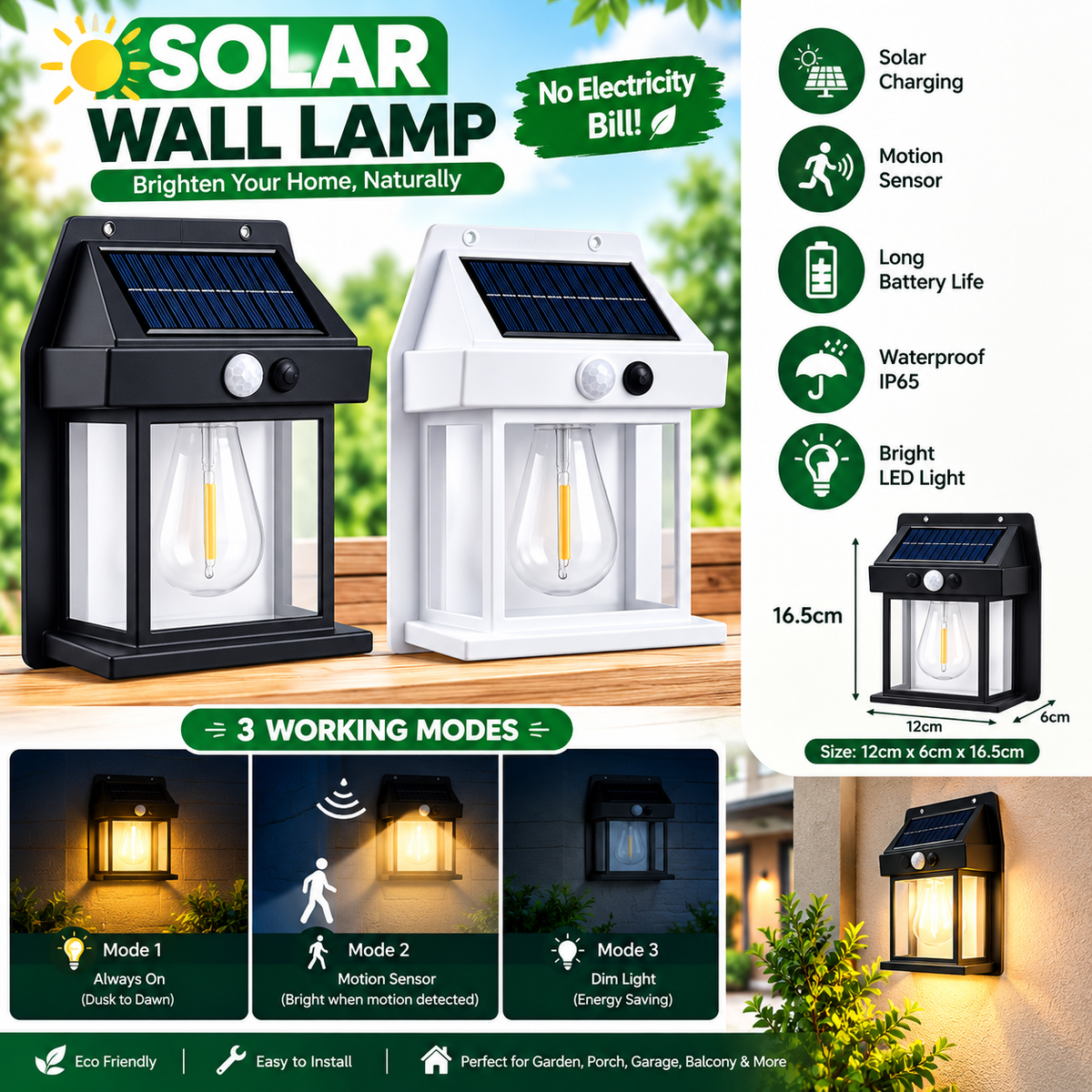 Solar Motion Sensor Wall Lamp | YX-778-1W Waterproof LED