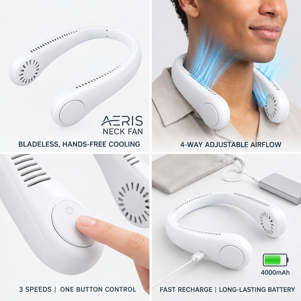 Portable Neck Fan | USB Rechargeable Bladeless Personal Fan
