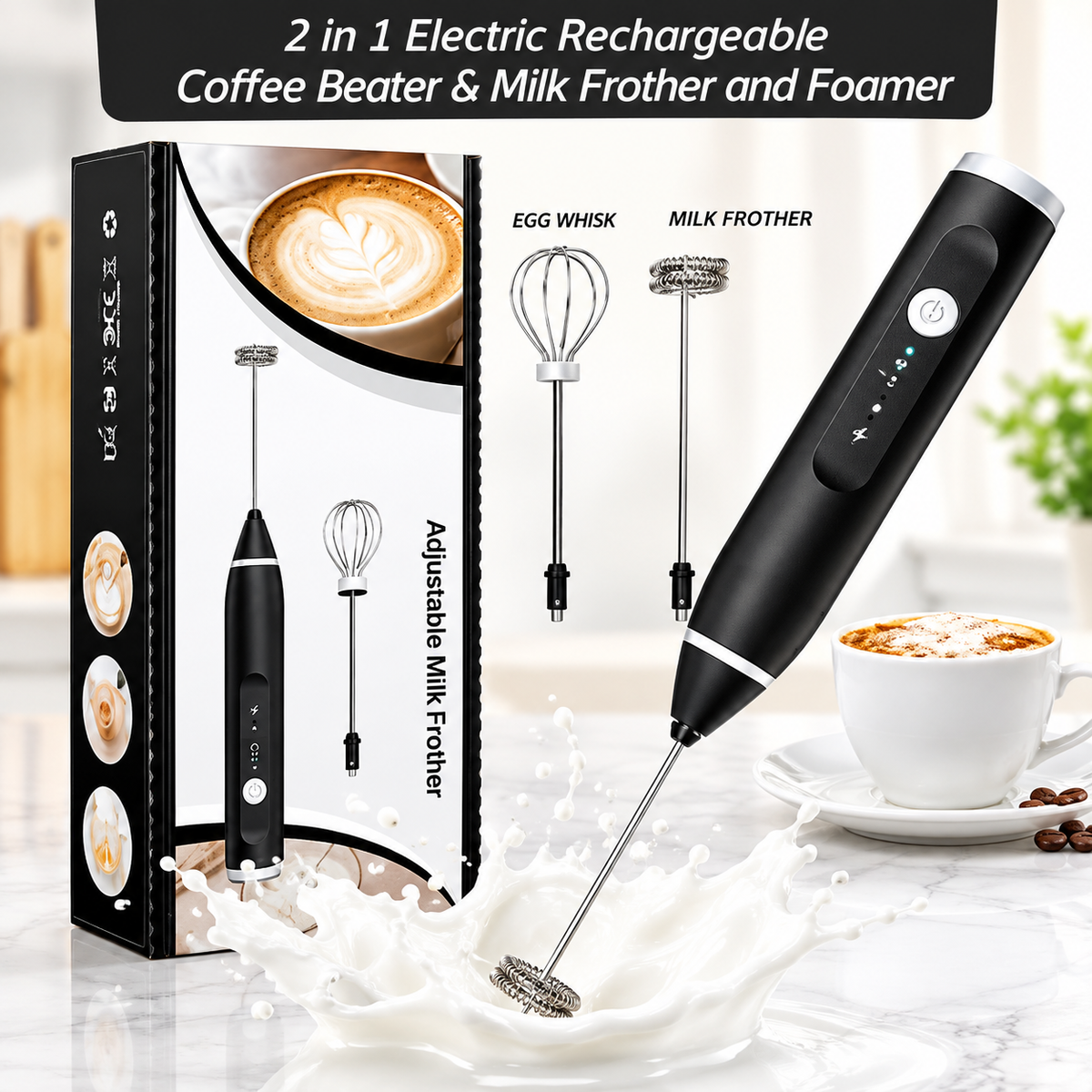 2-in-1 Electric Coffee Beater | USB Milk Frother & Egg Whisk