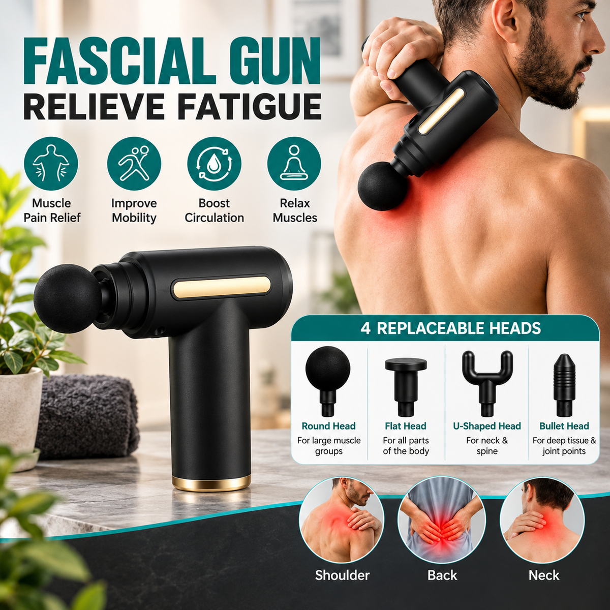 4-in-1 Gun Massager | 5-Speed Rechargeable Muscle Massager