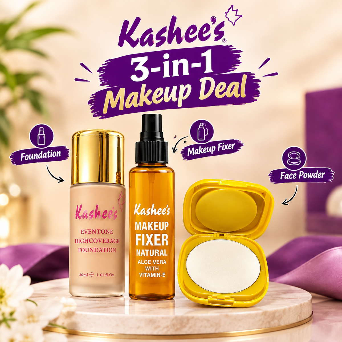 Kashee’s 3-in-1 Makeup Deal | Foundation, Fixer & Face Powder