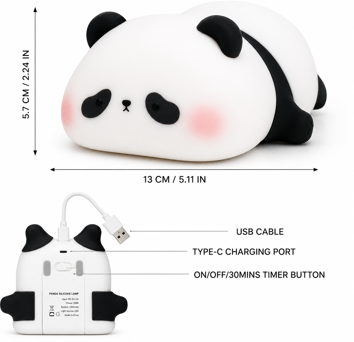 Rechargeable Panda Lamp | Cute Silicone Night Light